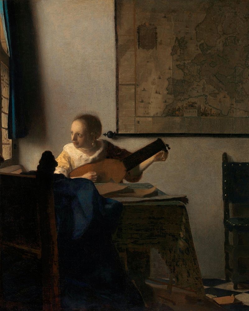 Wall Art Painting id:360697, Name: Young Woman with a Lute, Artist: Vermeer, Johannes