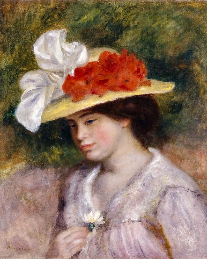 Wall Art Painting id:365152, Name: Woman in a Flowered Hat, Artist: Renoir, Pierre-Auguste