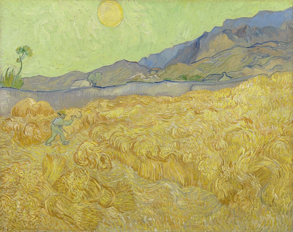 Wall Art Painting id:377374, Name: Wheatfield with a reaper, Artist: van Gogh, Vincent