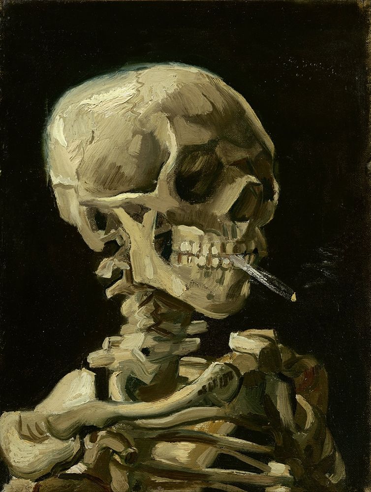 Wall Art Painting id:377380, Name: Head of a skeleton with a burning cigarette, Artist: van Gogh, Vincent