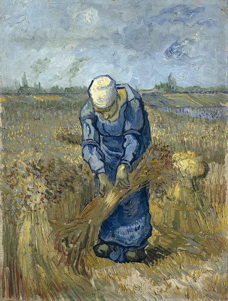 Wall Art Painting id:377382, Name: Peasant woman binding sheaves, Artist: van Gogh, Vincent