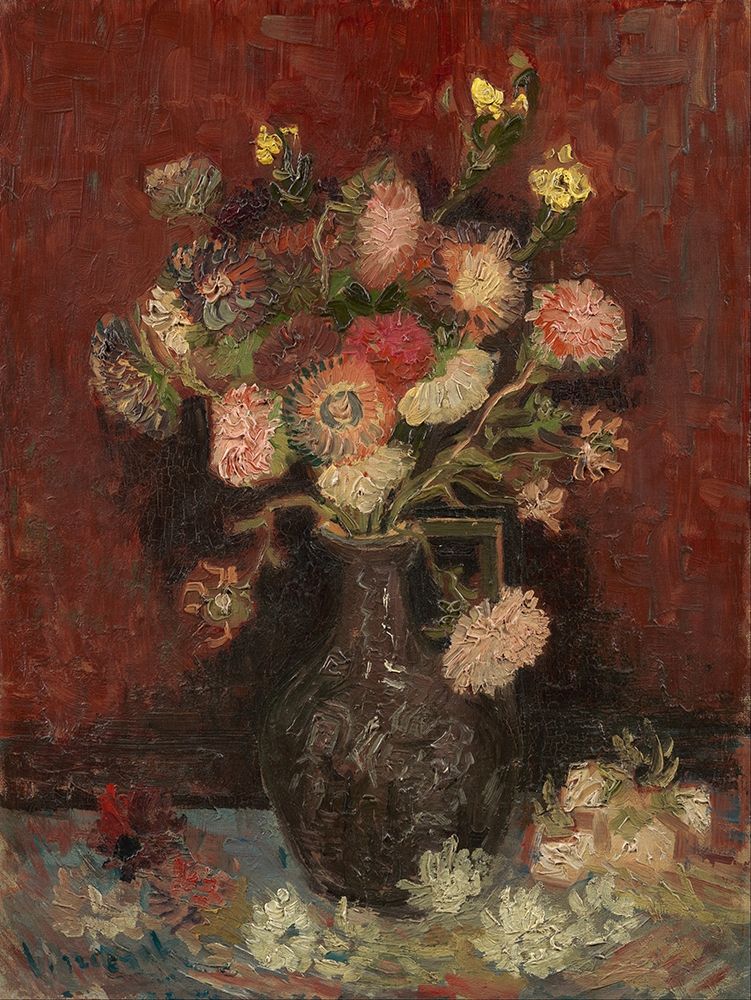 Art Print: Vase with Chinese asters and gladioli