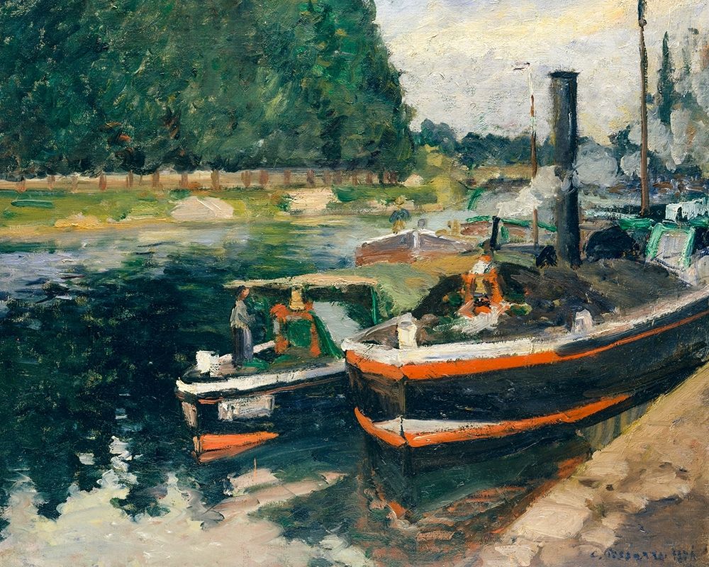 Wall Art Painting id:378057, Name: Barges at Pontoise, Artist: Pissarro, Camille