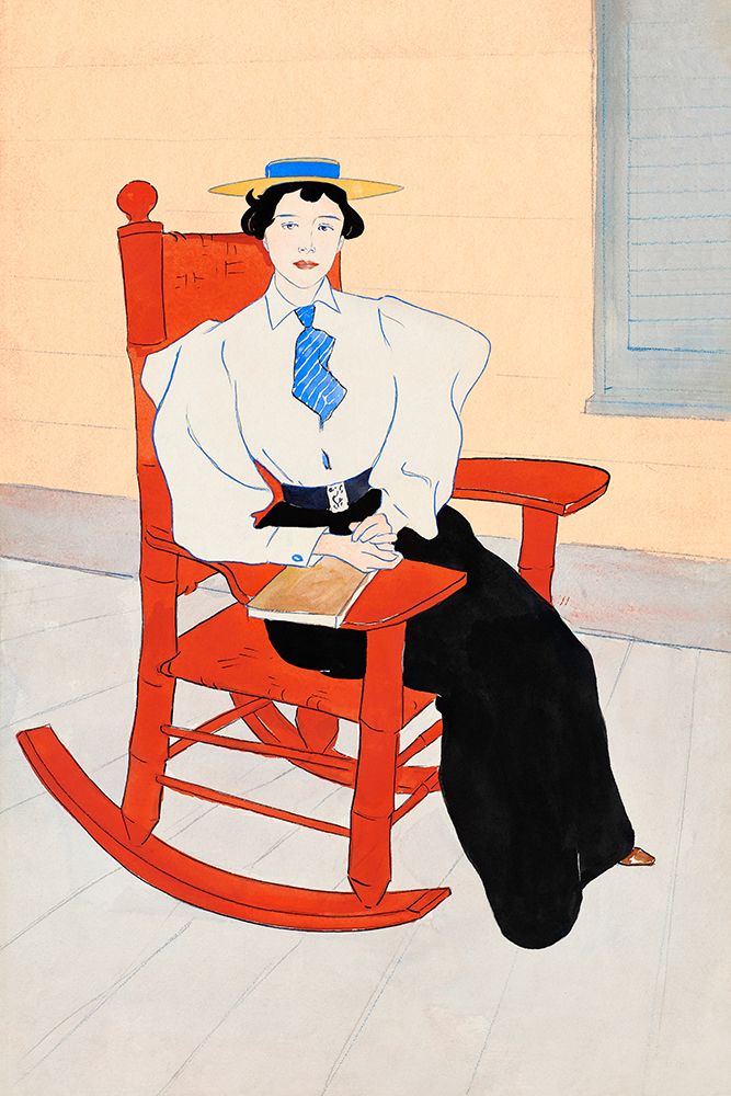 Wall Art Painting id:435585, Name: Young Woman Seated in a Red Rocking Chair, Artist: Penfield, Edward