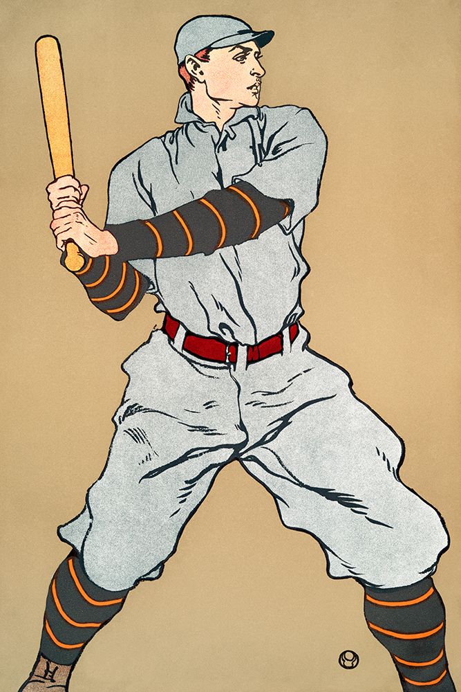 Wall Art Painting id:435606, Name: Vintage Drawing of a baseball player holding a bat, Artist: Penfield, Edward