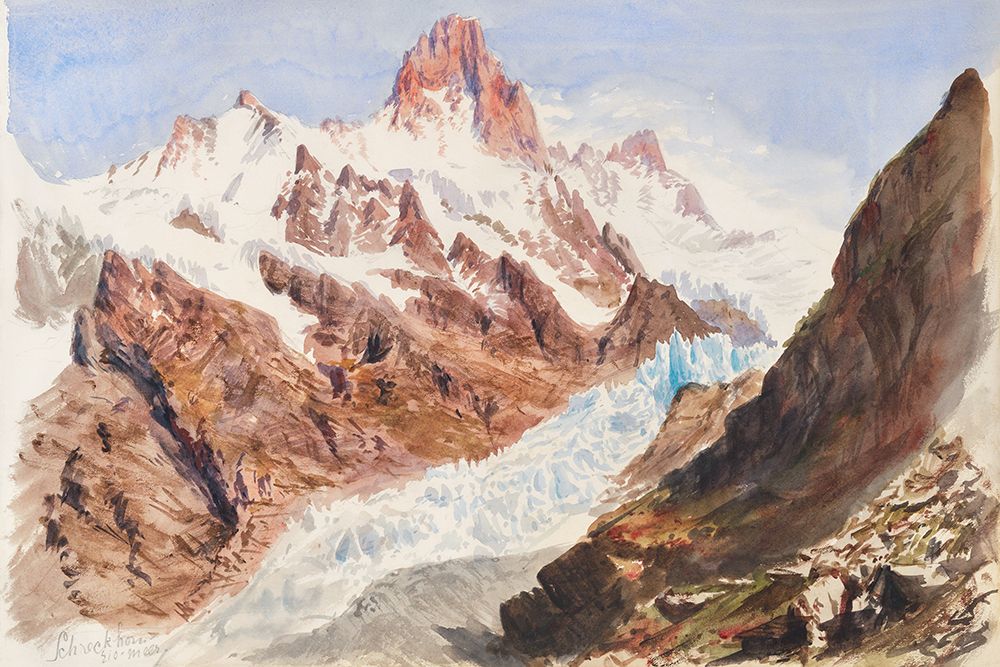 Wall Art Painting id:439903, Name: Schreckhorn-Eismeer from Splendid Mountain Watercolours Sketchbook, Artist: Sargent, John Singer