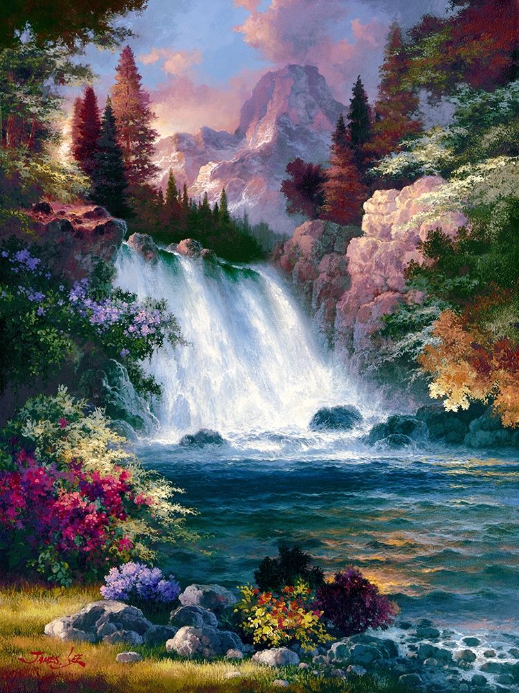 Wall Art Painting id:414584, Name: Sunrise Falls II, Artist: Lee, James