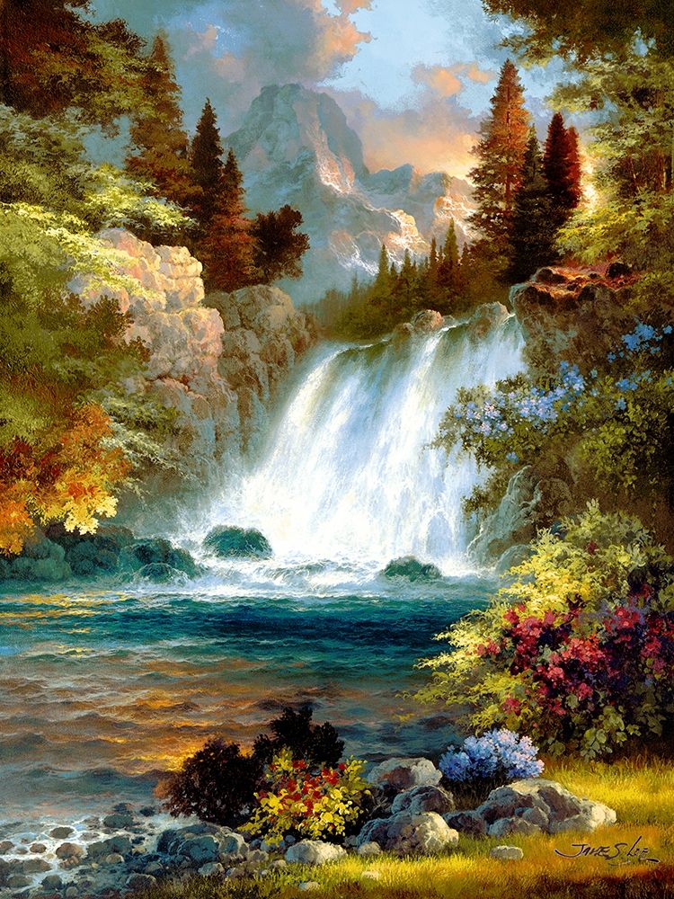 Wall Art Painting id:414588, Name: Sunrise Falls II, Artist: Lee, James