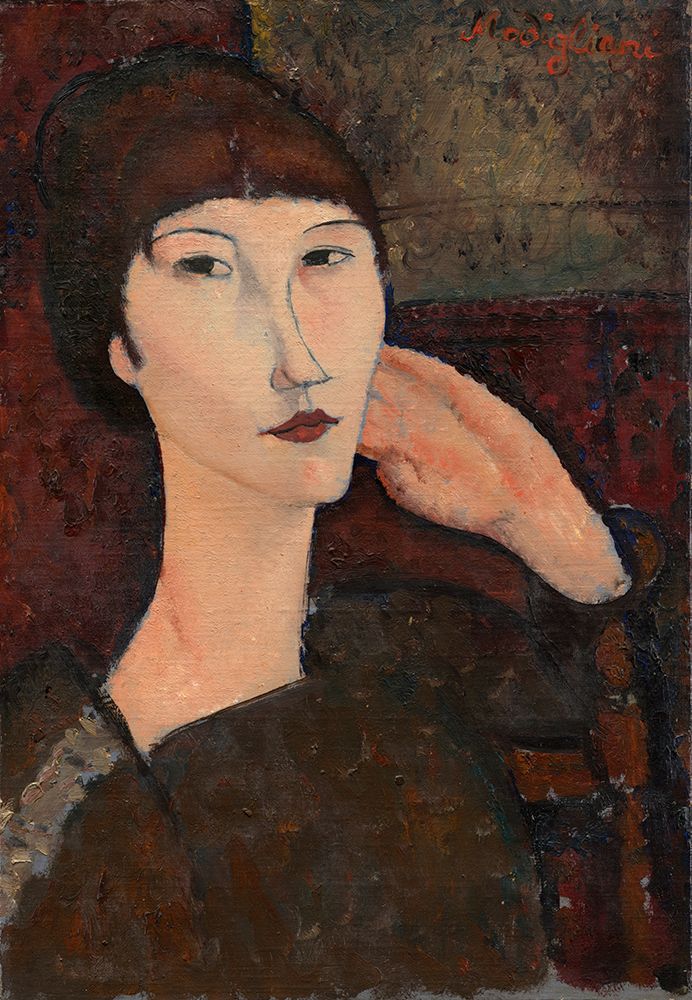 Wall Art Painting id:619570, Name: Adrienne, Woman with Bangs 1917, Artist: Modigliani, Amedeo