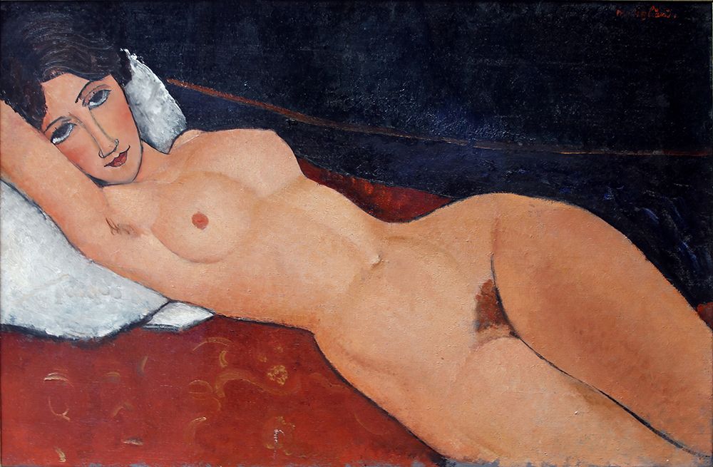 Wall Art Painting id:619601, Name: Female Nude Reclining on a White Pillow 1917, Artist: Modigliani, Amedeo