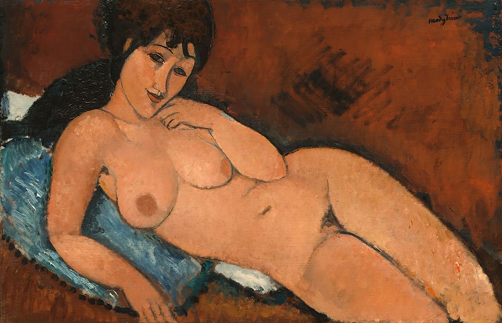 Wall Art Painting id:619656, Name: Nude on a Blue Cushion 1917, Artist: Modigliani, Amedeo