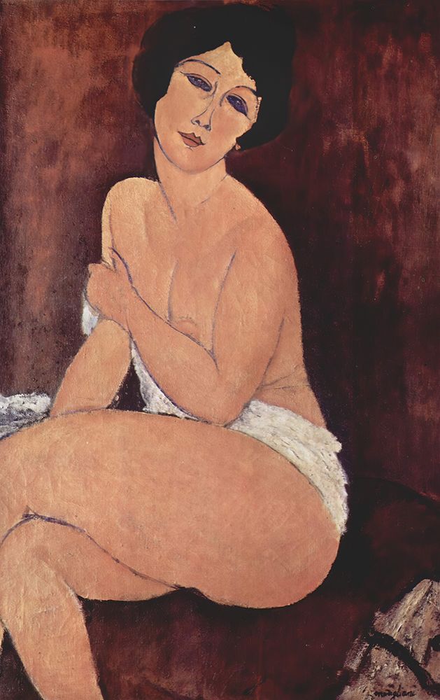 Wall Art Painting id:619659, Name: Nude Sitting on a Divan 1917, Artist: Modigliani, Amedeo