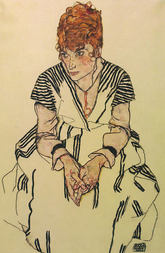 Wall Art Painting id:646116, Name: Artists Sister-in-Law in Striped Dress 1917, Artist: Schiele, Egon
