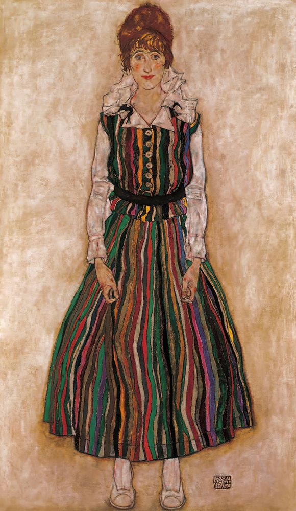 Wall Art Painting id:646119, Name: Edith Schieler in Striped Dress 1915, Artist: Schiele, Egon