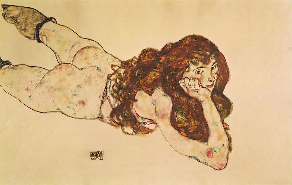 Wall Art Painting id:646126, Name: Nude on Her Stomach 1917, Artist: Schiele, Egon