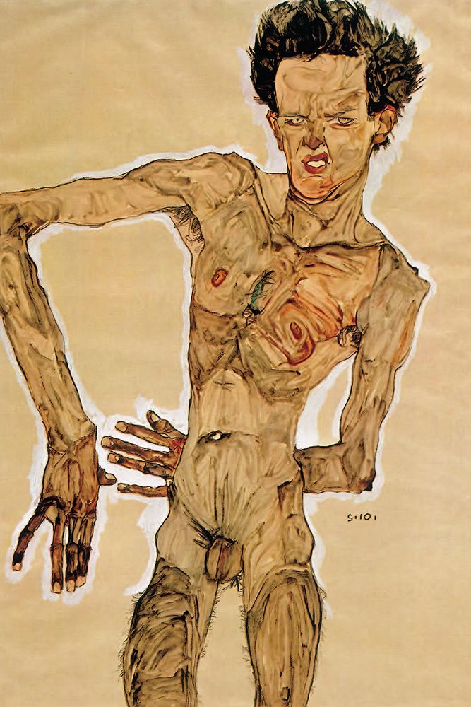 Wall Art Painting id:646127, Name: Nude Self-portrait Grimacing 1910, Artist: Schiele, Egon