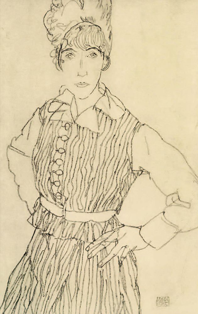 Wall Art Painting id:646131, Name: Portrait of Artists Wife with Hands on Hips 1915, Artist: Schiele, Egon