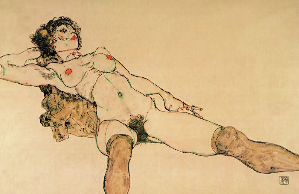 Wall Art Painting id:646136, Name: Reclining Nude with Legs Spread Apart 1914, Artist: Schiele, Egon