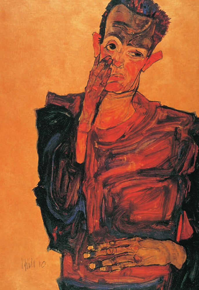 Wall Art Painting id:646151, Name: Self-Portrait with Hand to Cheek 1910, Artist: Schiele, Egon