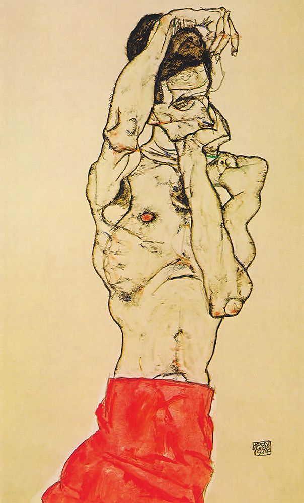 Wall Art Painting id:646154, Name: Standing Male Nude with Red Loincloth 1914, Artist: Schiele, Egon