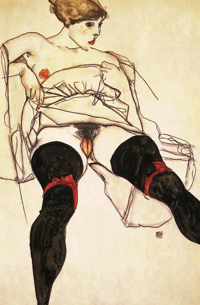 Wall Art Painting id:646166, Name: Woman with Black Stockings 1913, Artist: Schiele, Egon