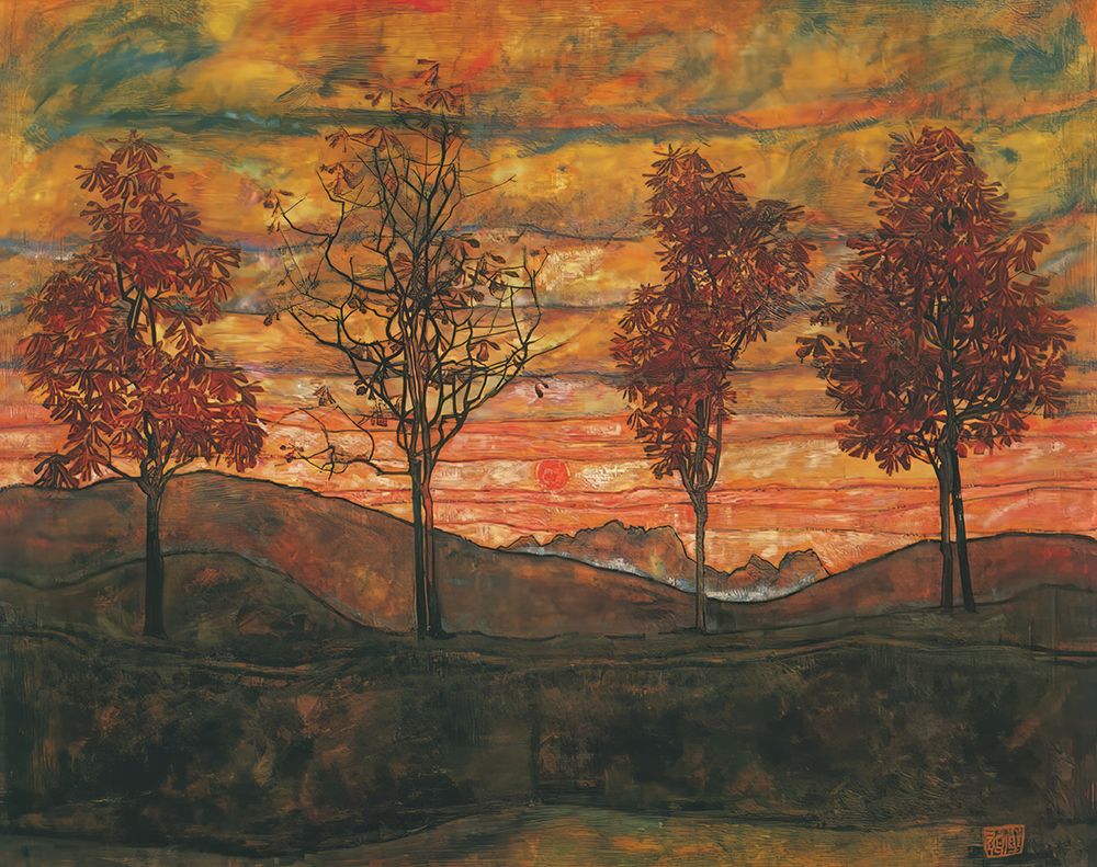 Wall Art Painting id:646179, Name: Four Trees 1917, Artist: Schiele, Egon