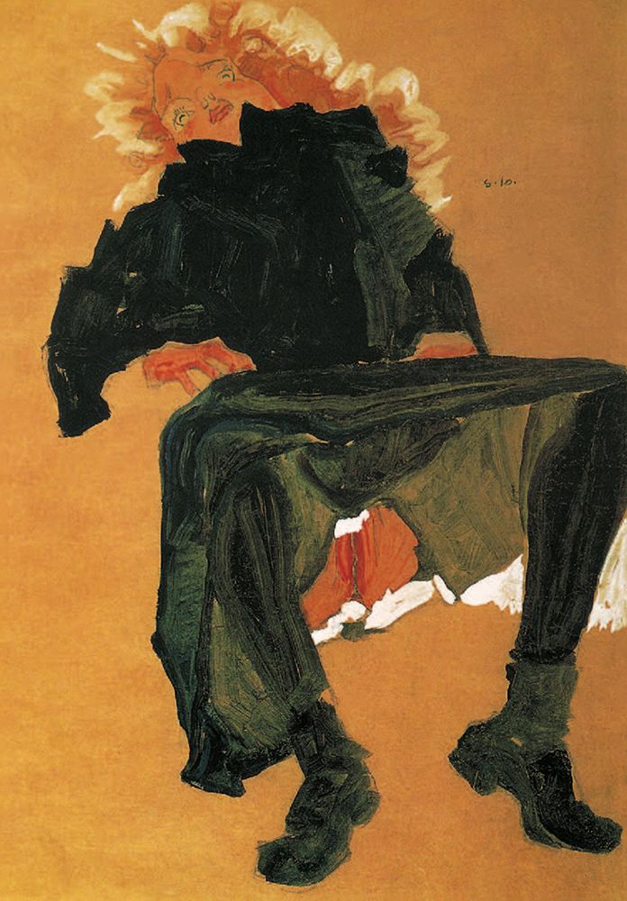 Wall Art Painting id:646205, Name: Reclining Girl in Dark Blue Dress 1910, Artist: Schiele, Egon