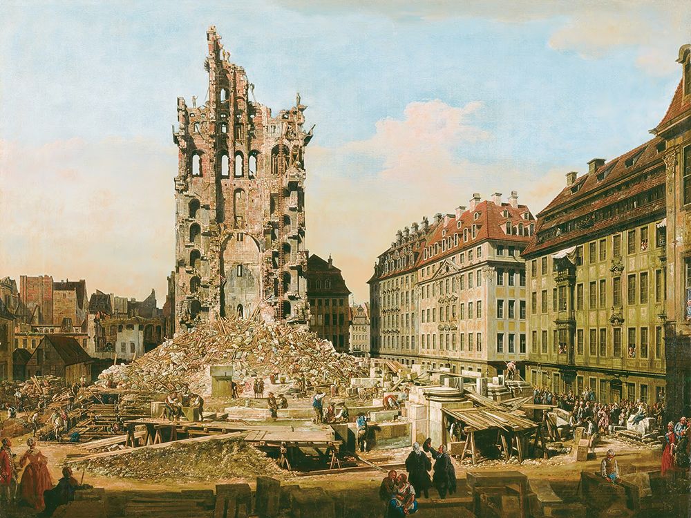 Wall Art Painting id:691817, Name: The Ruins of the old Kreuzkirche Dresden, Artist: Canaletto