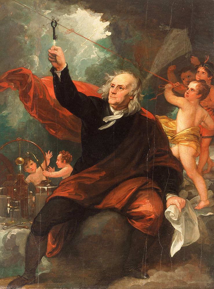 Wall Art Painting id:729399, Name: Benjamin Franklin Drawing Electricity from the Sky, Artist: West, Benjamin