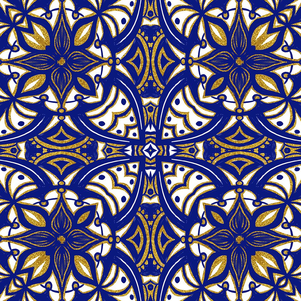 Wall Art Painting id:459879, Name: Gold Blue Vintage Tile I, Artist: Haase, Andrea