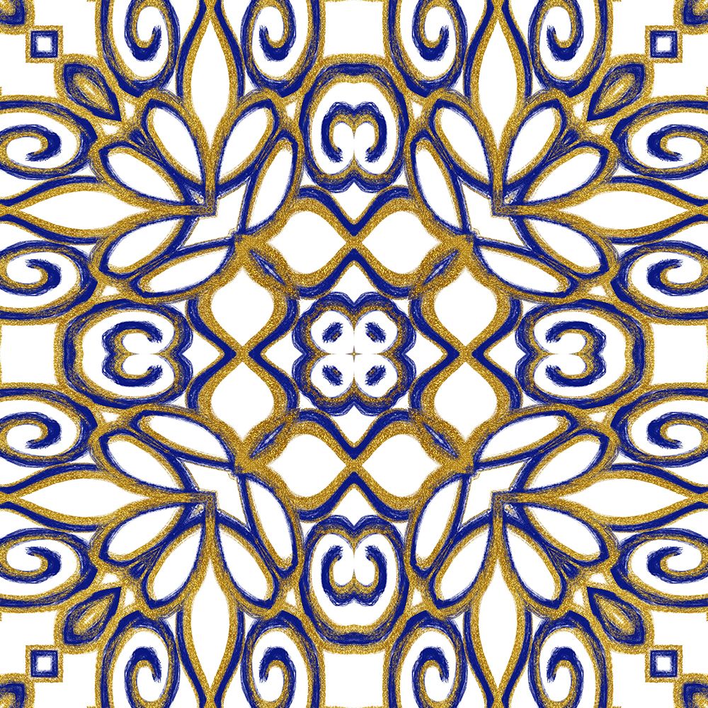 Wall Art Painting id:459880, Name: Gold Blue Vintage Tile II, Artist: Haase, Andrea