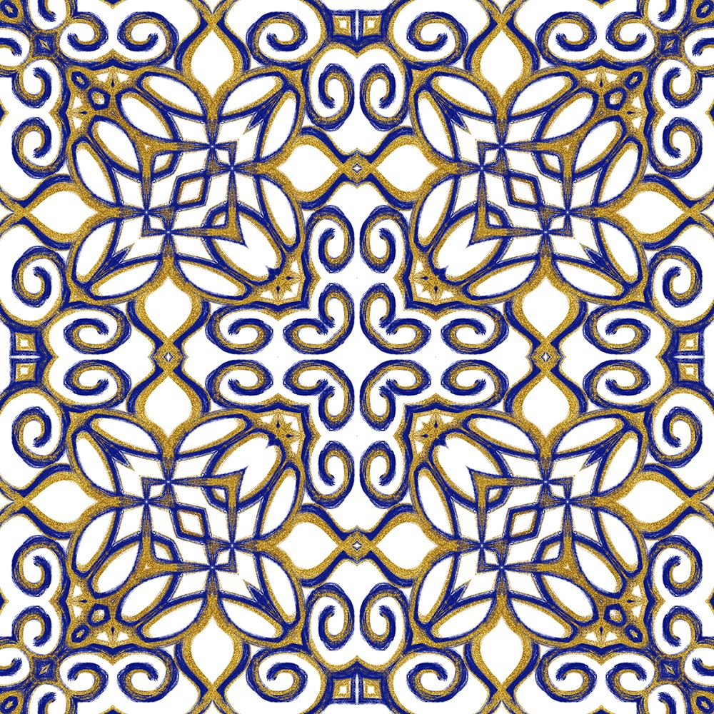 Wall Art Painting id:459881, Name: Gold Blue Vintage Tile III, Artist: Haase, Andrea