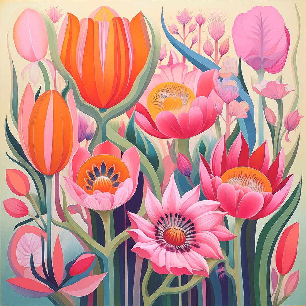 Wall Art Painting id:656471, Name: Flower Frolic 1, Artist: Hunziker, Steve