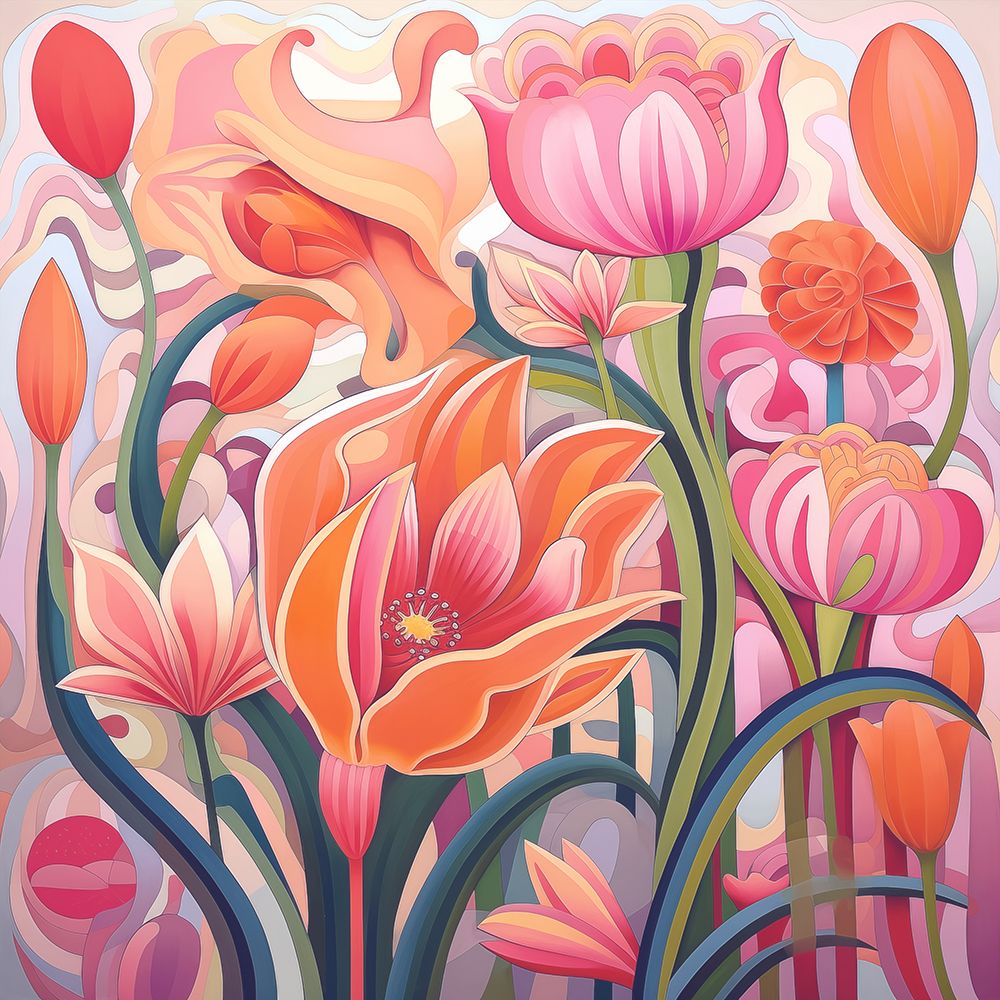 Wall Art Painting id:656472, Name: Flower Frolic 2, Artist: Hunziker, Steve