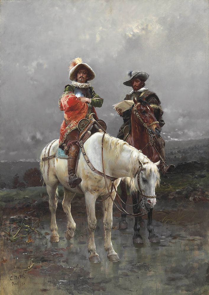 Wall Art Painting id:749813, Name: A Cavalier on a White Horse 1890, Artist: Detti, Cesare Agostino