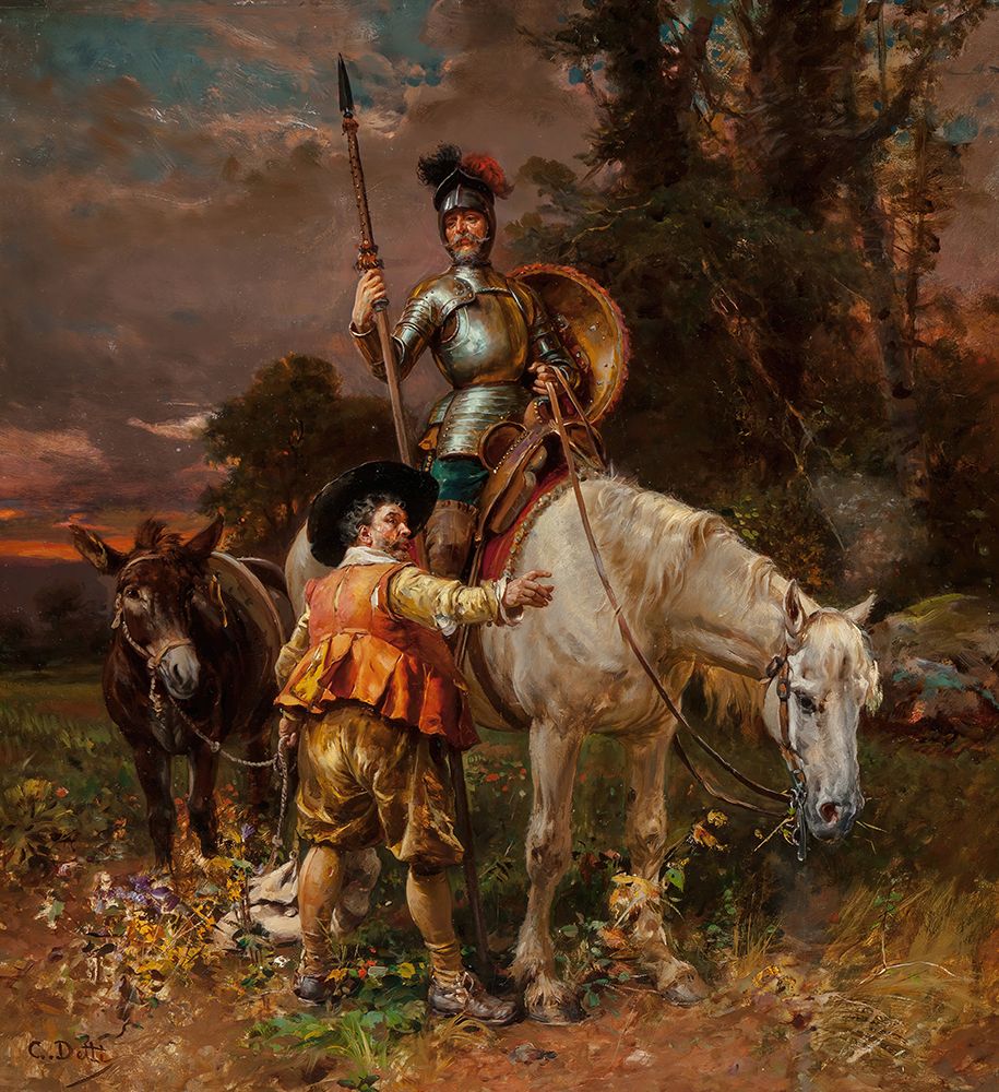 Wall Art Painting id:749820, Name: Don Quixote and Sancho Panza, Artist: Detti, Cesare Agostino