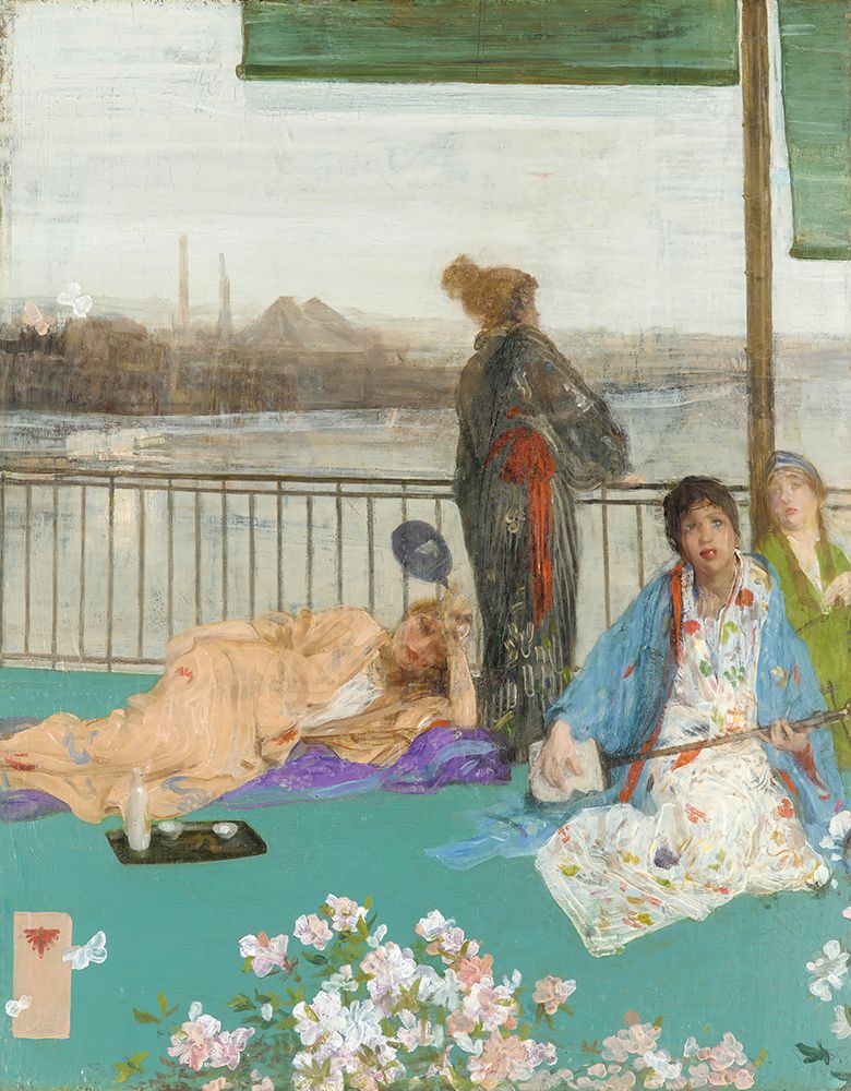 Wall Art Painting id:750179, Name: Variations in Flesh Colour and Green, The Balcony ca 1864, Artist: Whistler, James McNeill