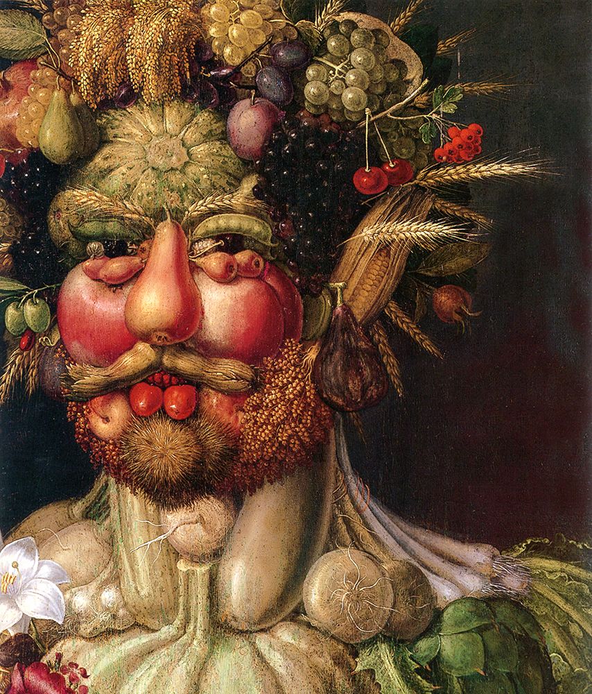 Wall Art Painting id:763774, Name: Vertumnus, the god of the seasons detail 1591, Artist: Arcimboldo, Giuseppe