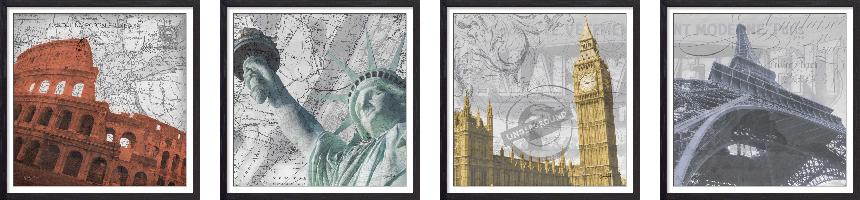 Set of wall art painting,City Monuments