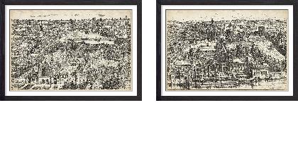Set of wall art painting,Birds Eye View of London - Ely Place
