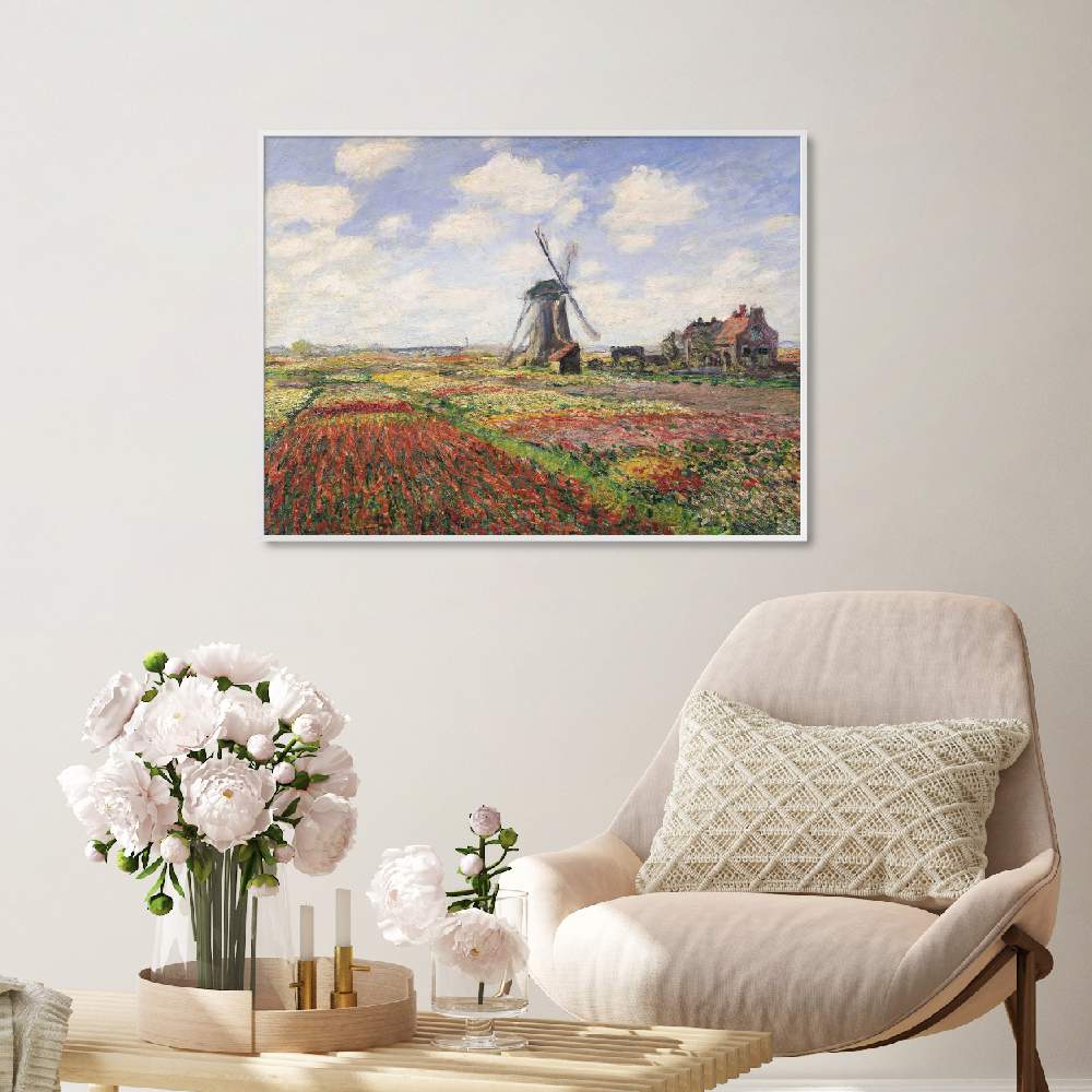 Set of wall art painting,Tulip Fields with Windmill
