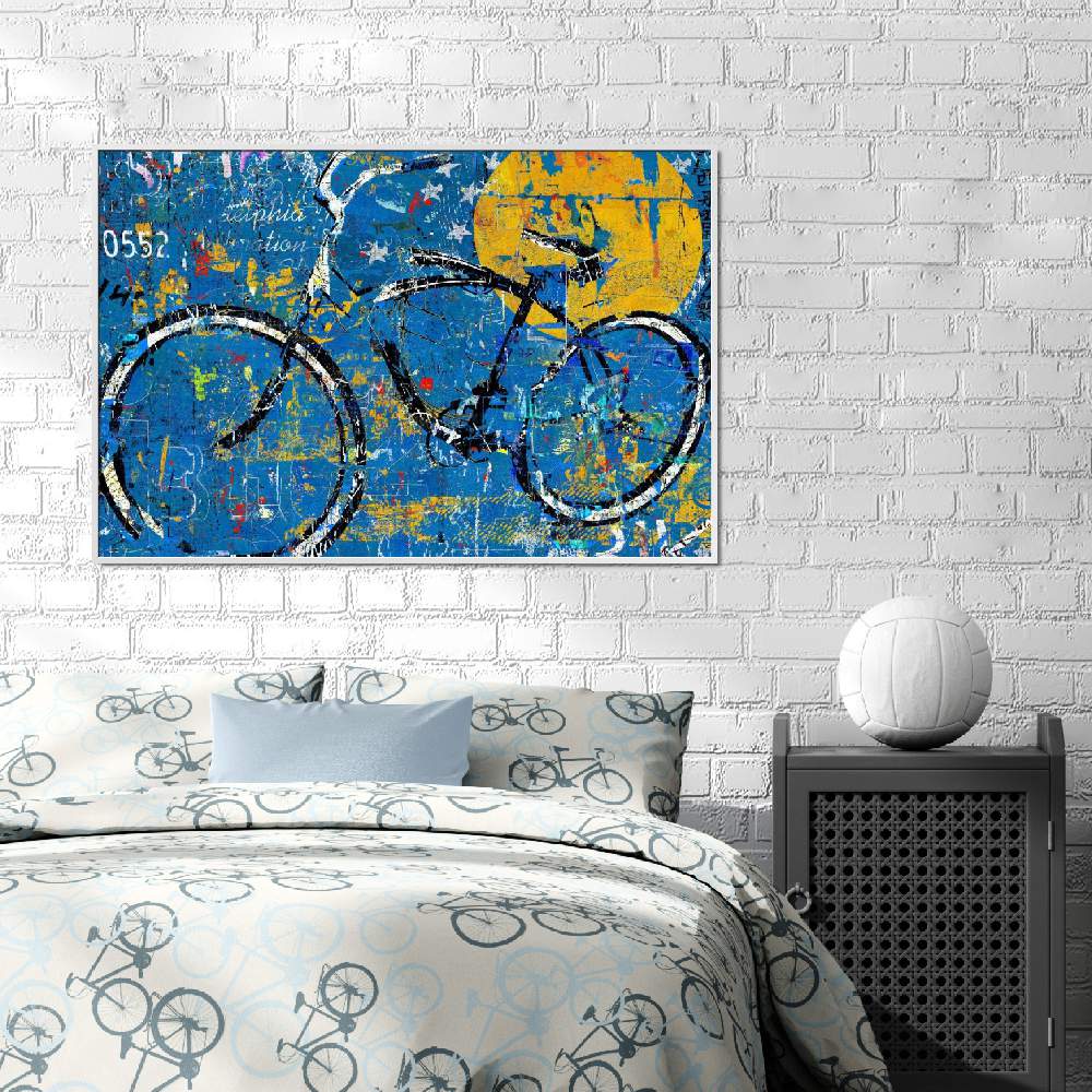 Set of wall art painting,Blue Graffiti Bike