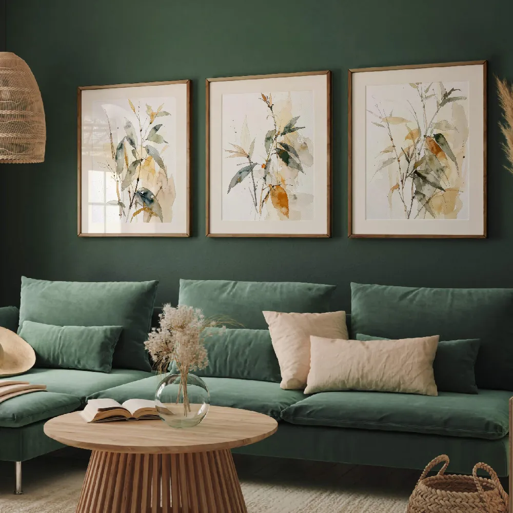 Set of wall art painting,Leafy Twigs 