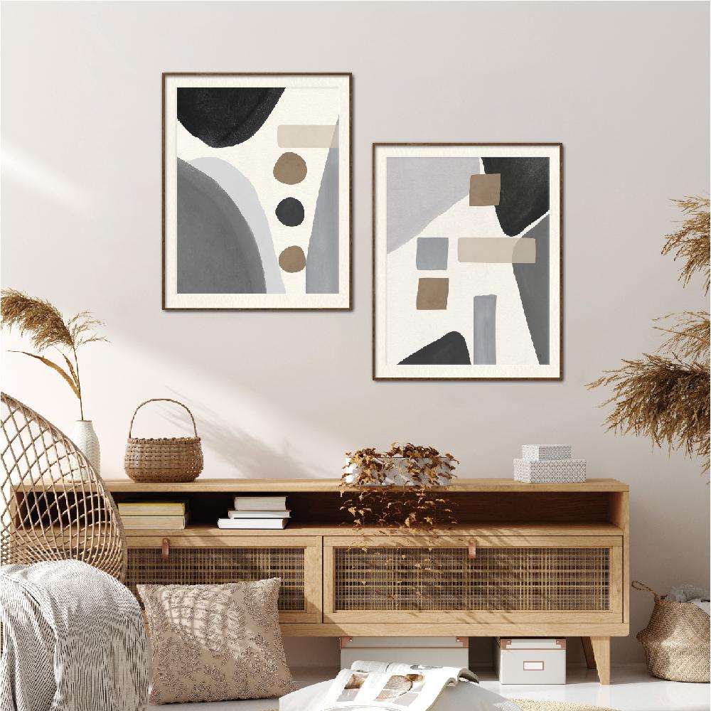 Set of wall art painting,Grey Mountains and Valley