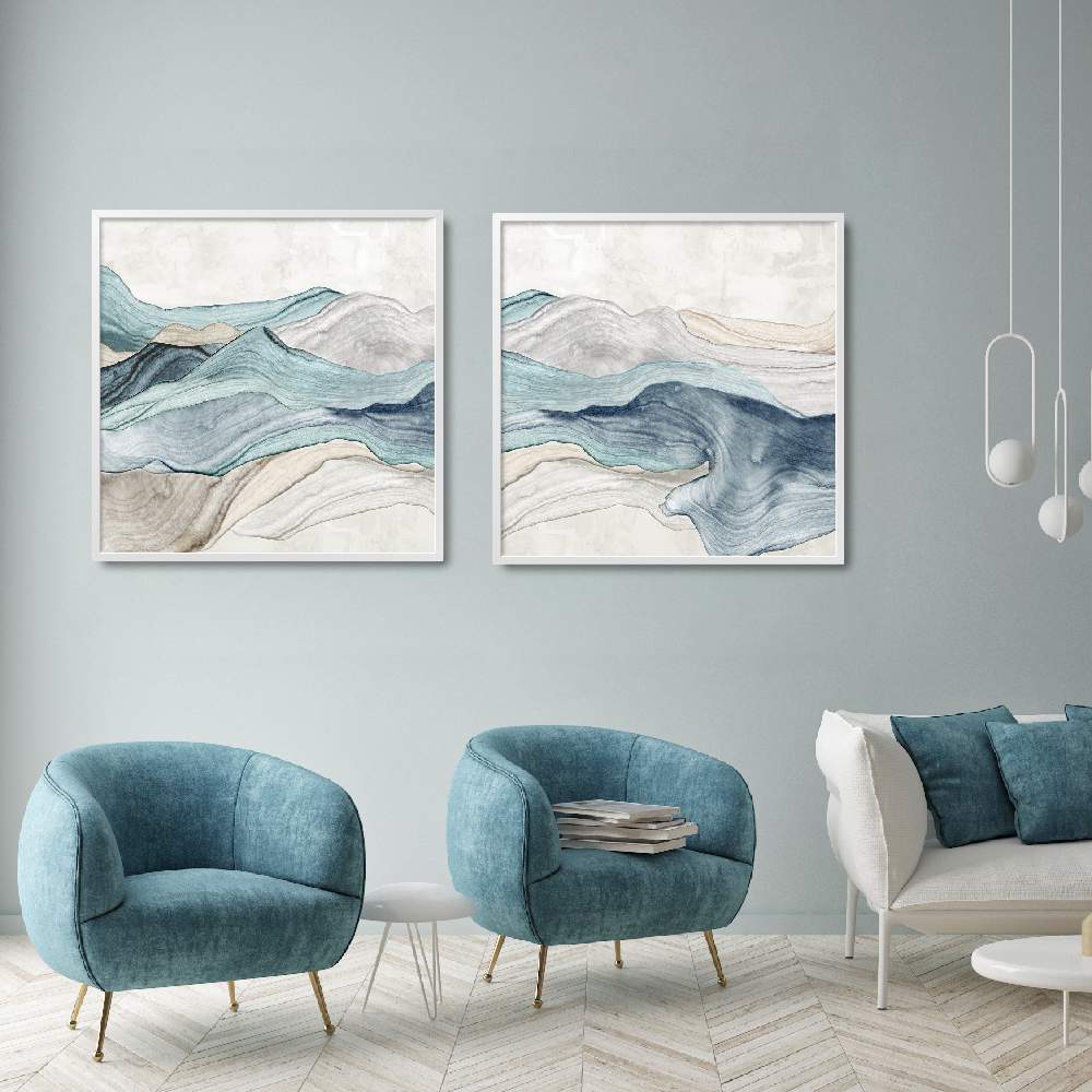 Set of wall art painting,Blue Mountain Flow 