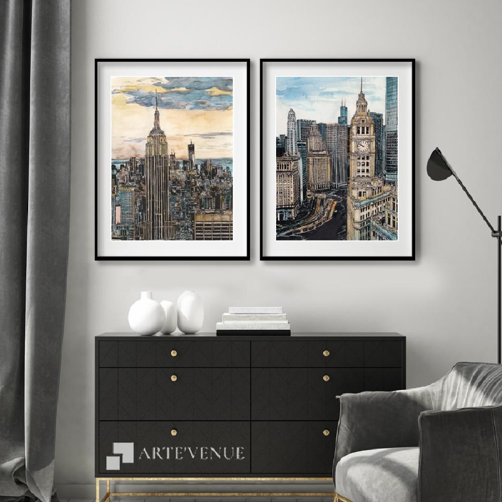 Set of wall art painting,US Cityscape