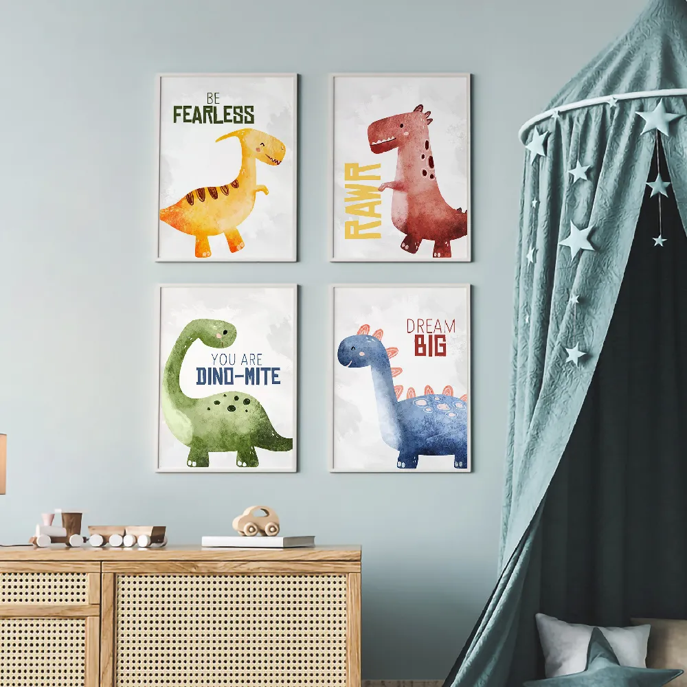 Set of wall art painting,Cute Dinos 