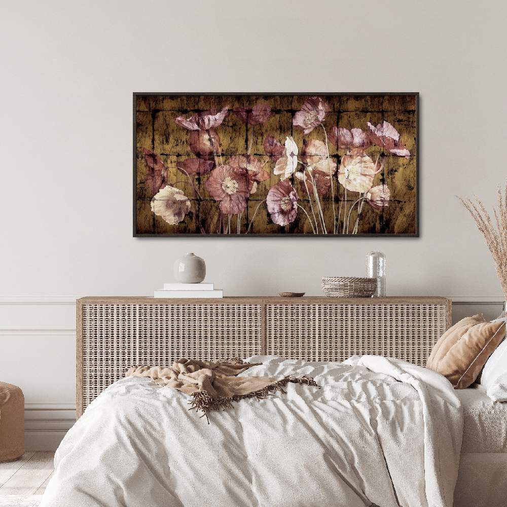 Set of wall art painting,Poppies on Gold