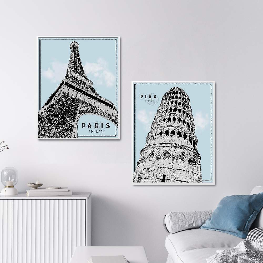 Set of wall art painting,Mid Modern Towers