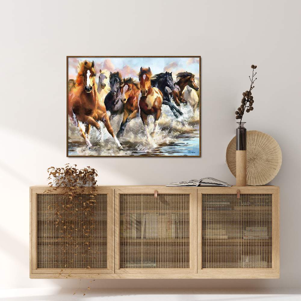 Set of wall art painting,Horses Running in Water